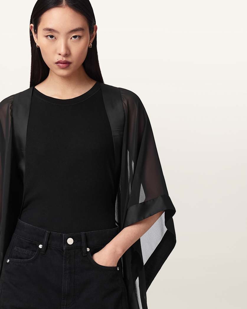 Alice Embellished Sheer Relaxed Fit Kimino Black | ALLSAINTS